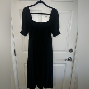 Lulu's Nahanni Black Puff Sleeve Smocked Midi Dress Small Goth Whimsygoth Boho